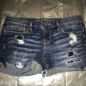 Aeropostale distressed midi jean shorts